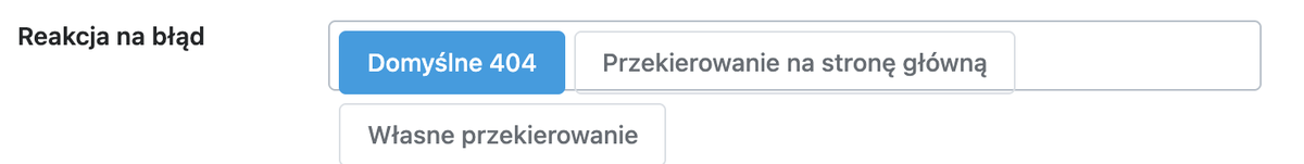Ustawienie Reakcja na błąd w Rank Math z opcjami Domyślne 404, Przekierowanie na stronę główną i Własne przekierowanie